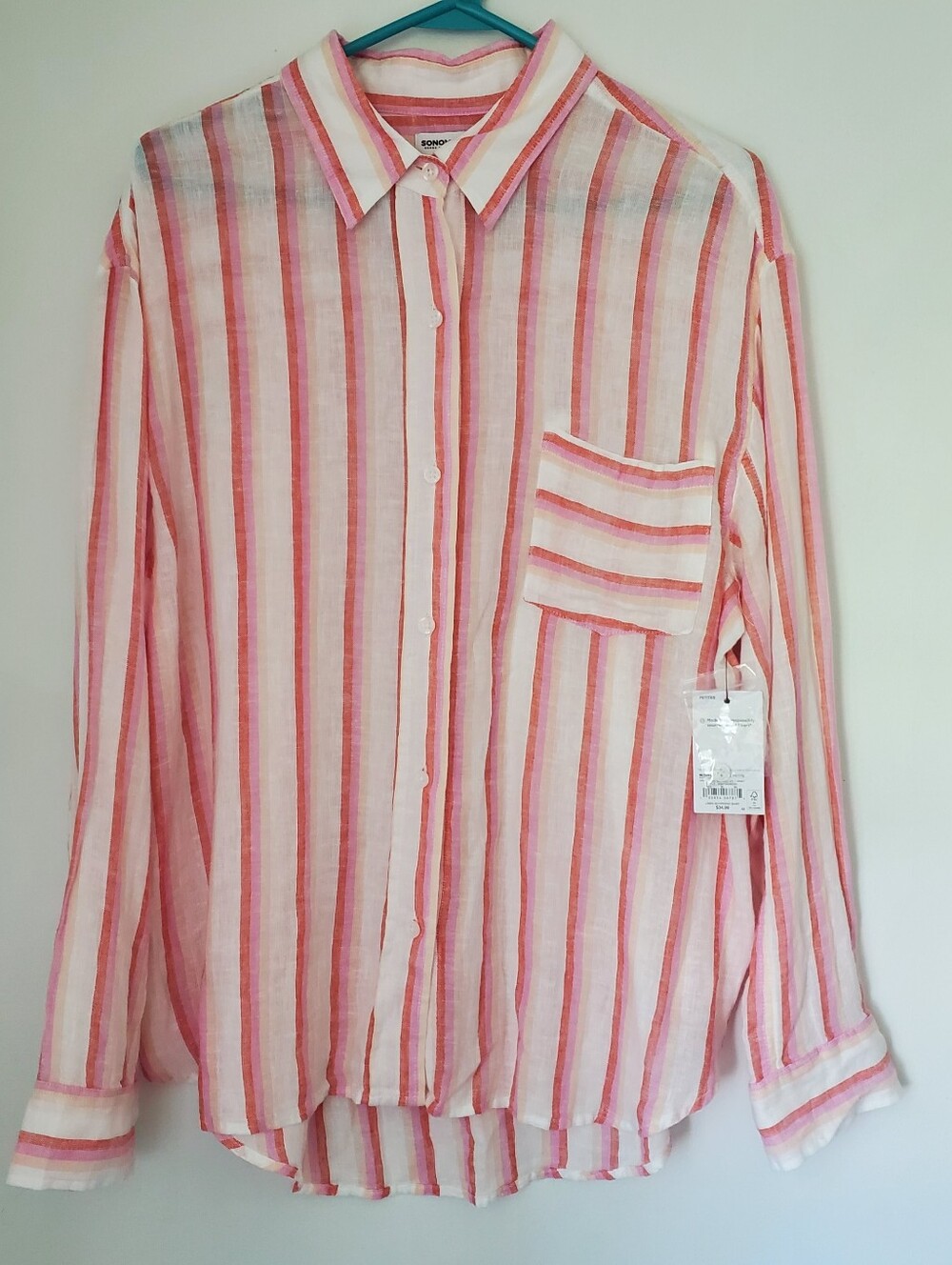Sonoma Petite Striped Linen Boyfriend Shirt Size PXL Coastal Grandma Clean Girl